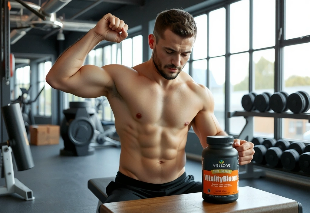 Man working out with supplements